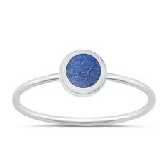 Sterling Silver Polished Round Blue Lapis Stone Ring