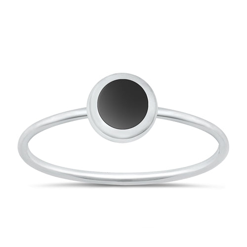 Sterling Silver Polished Round Black Agate Ring