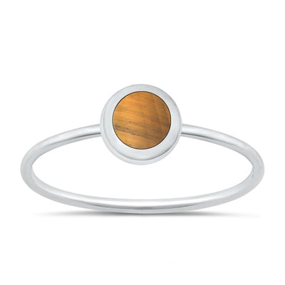Sterling Silver Polished Round Tiger Eye Stone Ring
