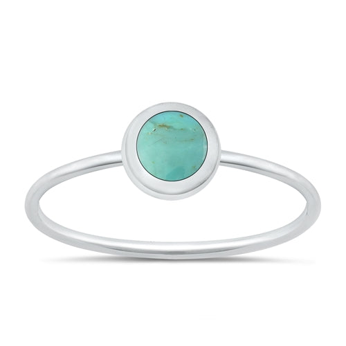 Sterling Silver Polished Round Genuine Turquoise Stone Ring