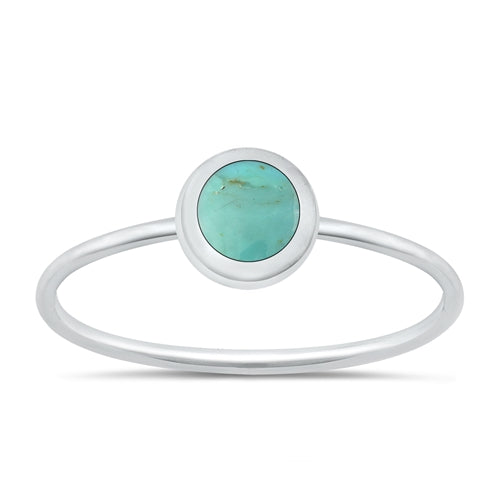 Sterling Silver Polished Round Genuine Turquoise Ring