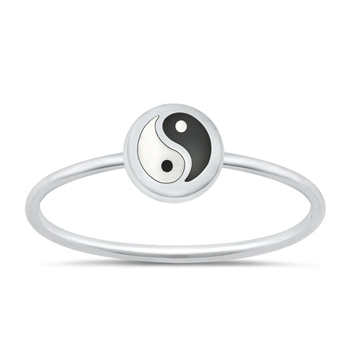 Sterling Silver Polished Round Yin Yang Stone Ring