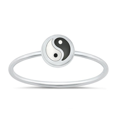Sterling Silver Polished Round Yin Yang Stone Ring