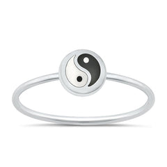 Sterling Silver Polished Round Yin Yang Stone Ring