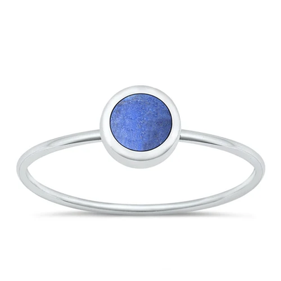 Sterling Silver Polished Round Blue Lapis Ring