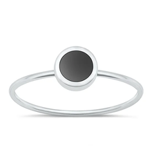 Load image into Gallery viewer, Sterling Silver Polished Round Black Agate Stone Ring