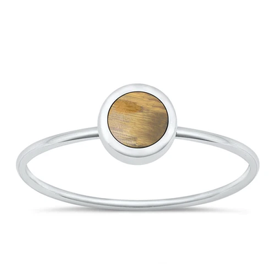 Sterling Silver Polished Round Tiger Eye Ring