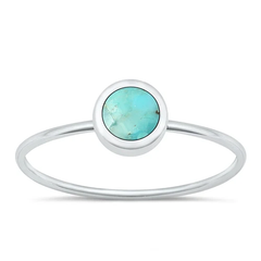 Sterling Silver Polished Round Genuine Turquoise Ring