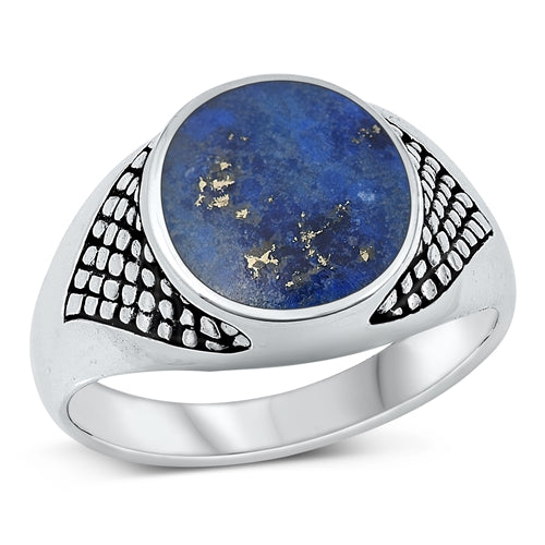 Sterling Silver Oxidized Blue Lapis Ring-15mm