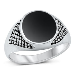 Sterling Silver Round Bead Black Agate Ring