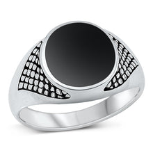 Load image into Gallery viewer, Sterling Silver Oxidized Black Agate Ring-15mm