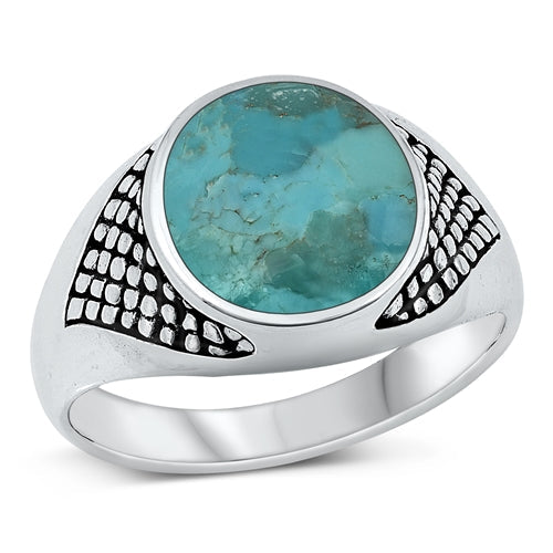 Sterling Silver Round Genuine Turquoise Ring