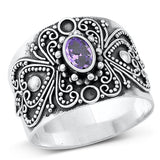 Sterling Silver Oxidized Celtic Amethyst CZ Stone Ring