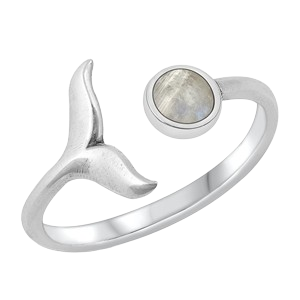 Sterling Silver Oxidized Moonstone Whale Tail Ring