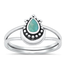 Load image into Gallery viewer, Sterling Silver Dotted Teardrop Genuine Turquoise Ring