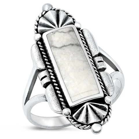 Sterling Silver Oxidized White Buffalo Turquoise Stone Ring