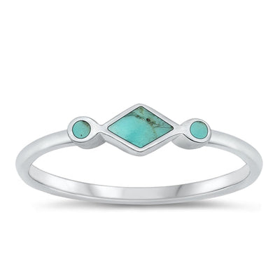 Sterling Silver Polished Diamond and Round Genuine Turquoise Ring