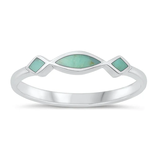 Sterling Silver Polished Genuine Turquoise Stone  Ring