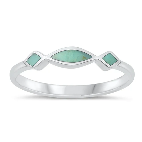 Sterling Silver Polished Genuine Turquoise Stone Ring