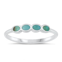 Sterling Silver Polished Four Oval  Genuine Turquoise Stone Ring