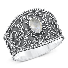 Load image into Gallery viewer, Sterling Silver Oxidized And Polished 15.5mm Moonstone Bali Ring