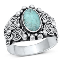Sterling Silver Swirl Band with Genuine Turquoise Ring