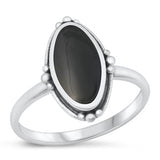 Sterling Silver Oxidized Black Agate Ring-17.6mm