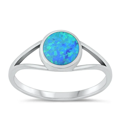 Sterling Silver Oxidized Round 6.1mm Blue Lab Opal Ring