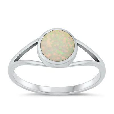 Sterling Silver Oxidized Round 6.1mm White Lab Opal Ring