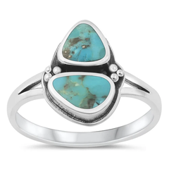 Sterling Silver Oxidized Double Triangle Genuine Turquoise Ring
