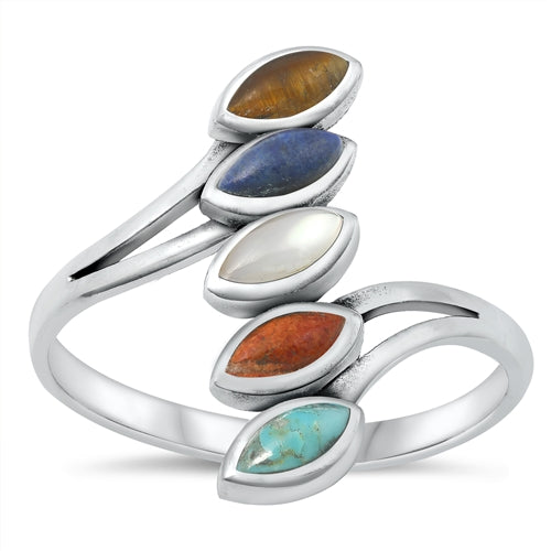 Sterling Silver Oxidized Multi Stone Ring-22.3mm