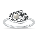 Sterling Silver Oxidized Hamsa Moonstone Stone Ring