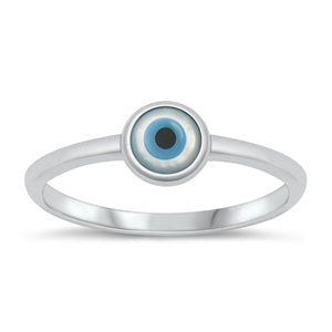 Sterling Silver Rhodium Plated Mother Of Pearl Evil Eye Ring
