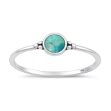 Sterling Silver Oxidized And Polished Round Genuine Turquoise Stone Ring