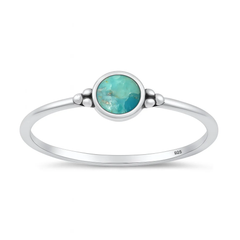 Sterling Silver Oxidized And Polished Round Genuine Turquoise Stone Ring