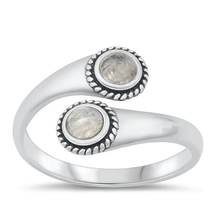 Load image into Gallery viewer, Sterling Silver Oxidized And Polished Double Moonstone Ring