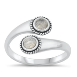 Sterling Silver Oxidized And Polished Double Moonstone Ring