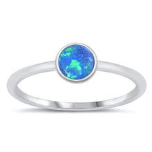 Load image into Gallery viewer, Sterling Silver Rhodium Plated Blue Lab Opal Round Stone Ring