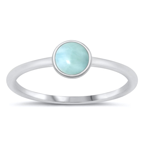 Sterling Silver Rhodium Plated Genuine Larimar Round Stone Ring