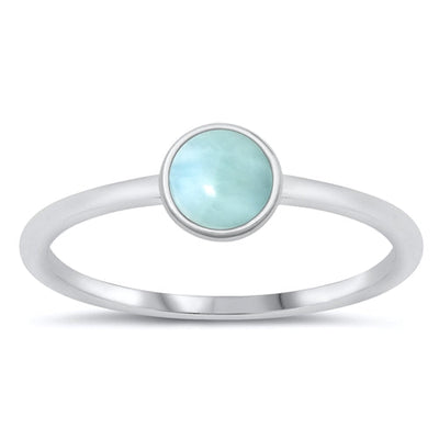 Sterling Silver Rhodium Plated Genuine Larimar Round Stone Ring