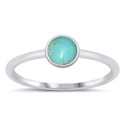 Sterling Silver Genuine Turquoise Round Stone Ring