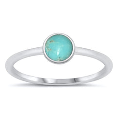 Sterling Silver Genuine Turquoise Round Stone Ring