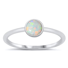 Load image into Gallery viewer, Sterling Silver Rhodium Plated White Lab Opal Round Stone Ring