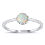 Sterling Silver Rhodium Plated White Lab Opal Round Stone Ring