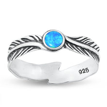 Load image into Gallery viewer, Sterling Silver Oxidized Blue Lab Opal Feather Ring