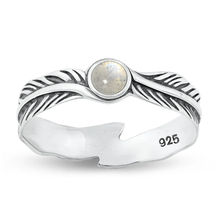 Load image into Gallery viewer, Sterling Silver Oxidized Feathers Moonstone Stone Ring