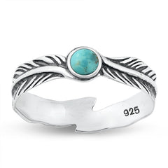 Sterling Silver Oxidized Genuine Turquoise Feather Ring