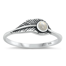 Load image into Gallery viewer, Sterling Silver Oxidized 6mm Feather Moonstone Stone Ring