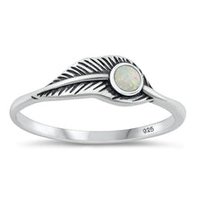 Load image into Gallery viewer, Sterling Silver Oxidized Feather White Lab Opal Ring-6.3mm