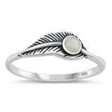 Sterling Silver Oxidized Feather White Lab Opal Ring-6.3mm